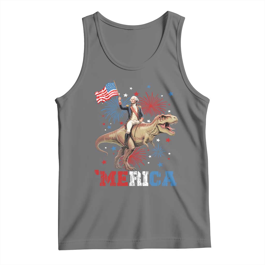 Funny George Washington Riding a Tyrannosaurus Rex 'Merica Tank Top American Flag - Wonder Print Shop