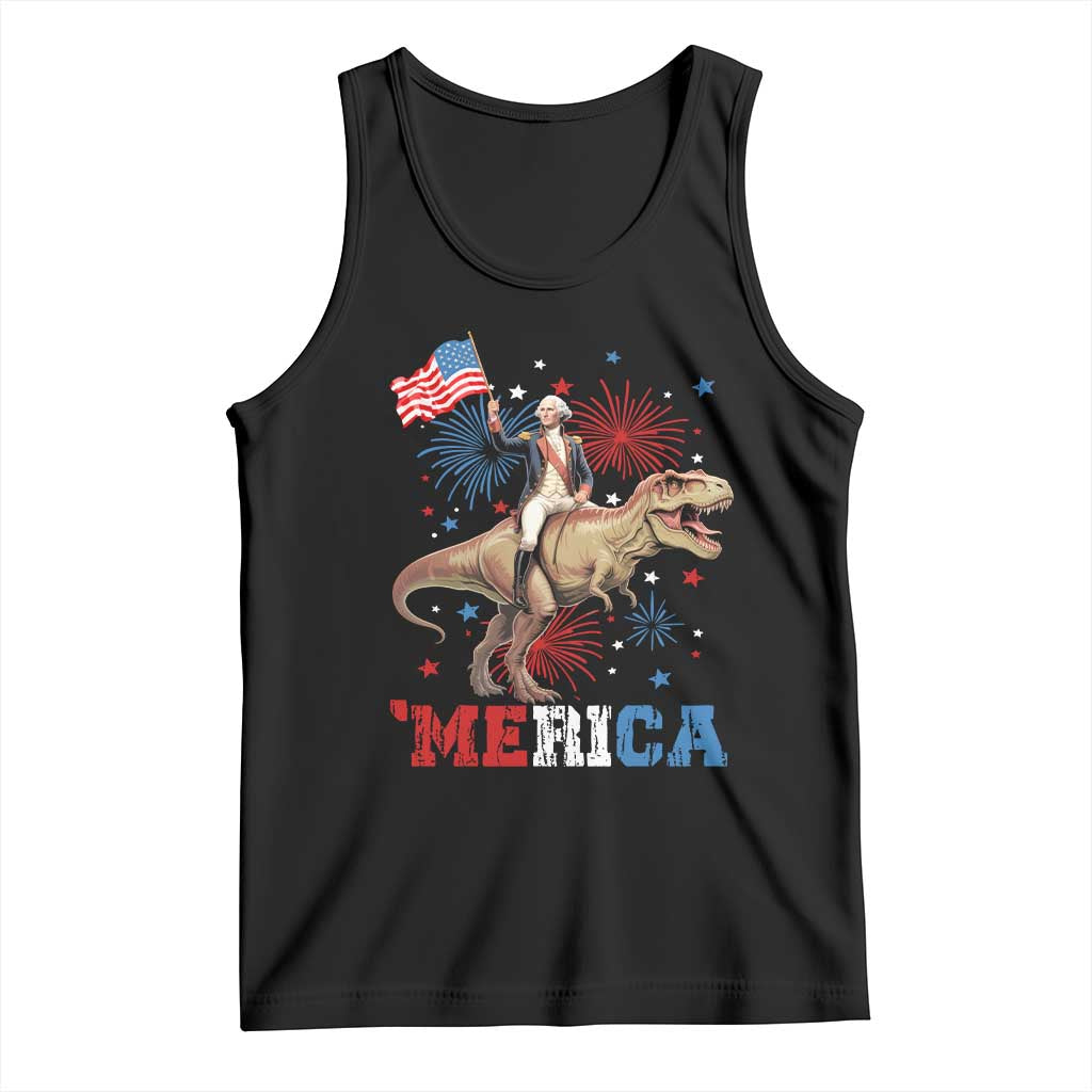 Funny George Washington Riding a Tyrannosaurus Rex 'Merica Tank Top American Flag - Wonder Print Shop