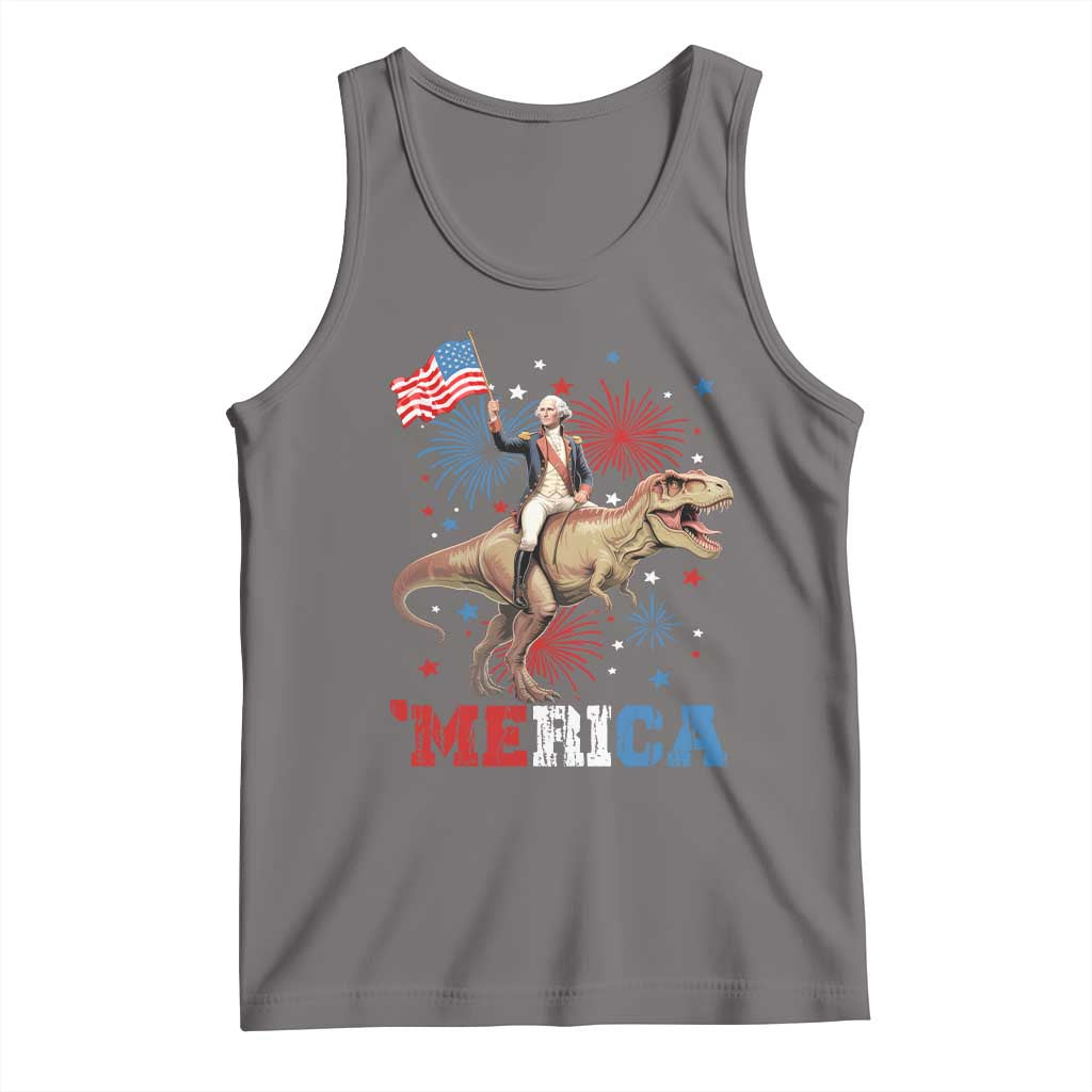 Funny George Washington Riding a Tyrannosaurus Rex 'Merica Tank Top American Flag - Wonder Print Shop