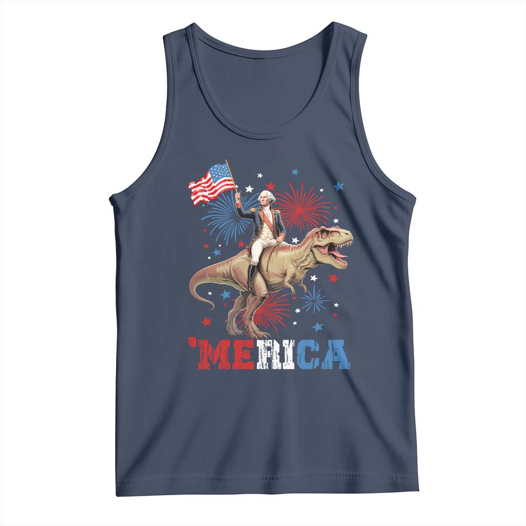 Funny George Washington Riding a Tyrannosaurus Rex 'Merica Tank Top American Flag - Wonder Print Shop
