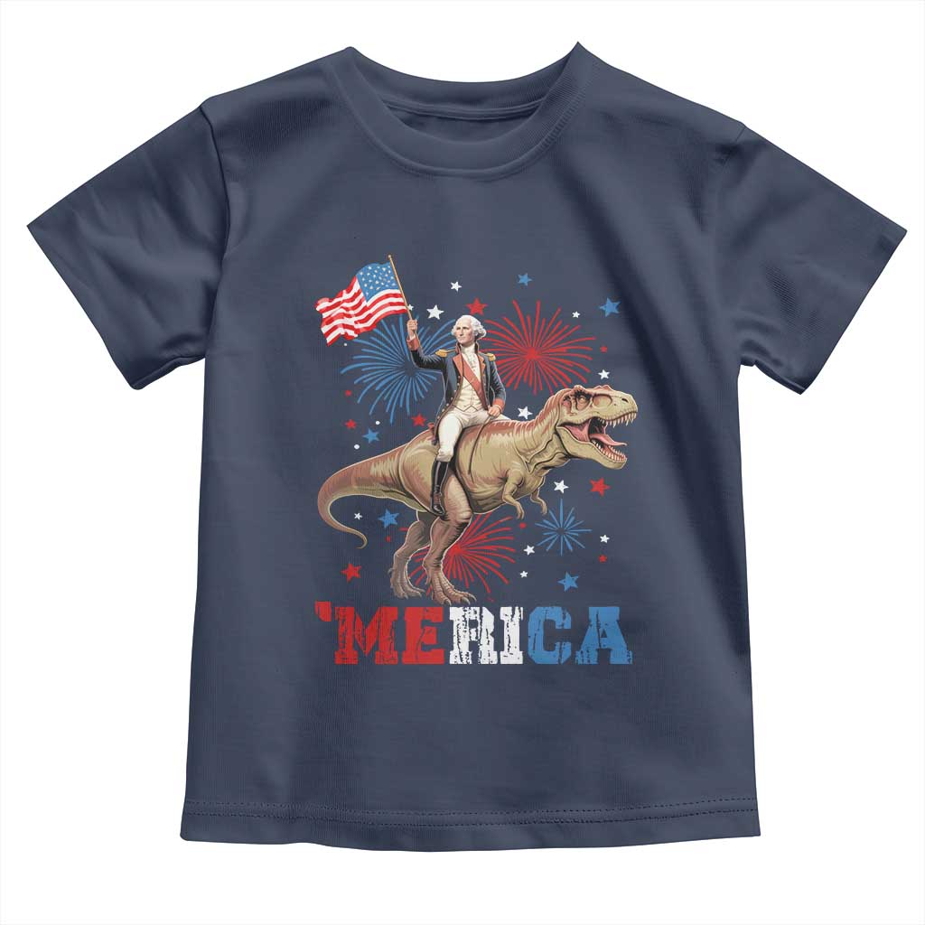 Funny George Washington Riding a Tyrannosaurus Rex 'Merica Toddler T Shirt American Flag - Wonder Print Shop