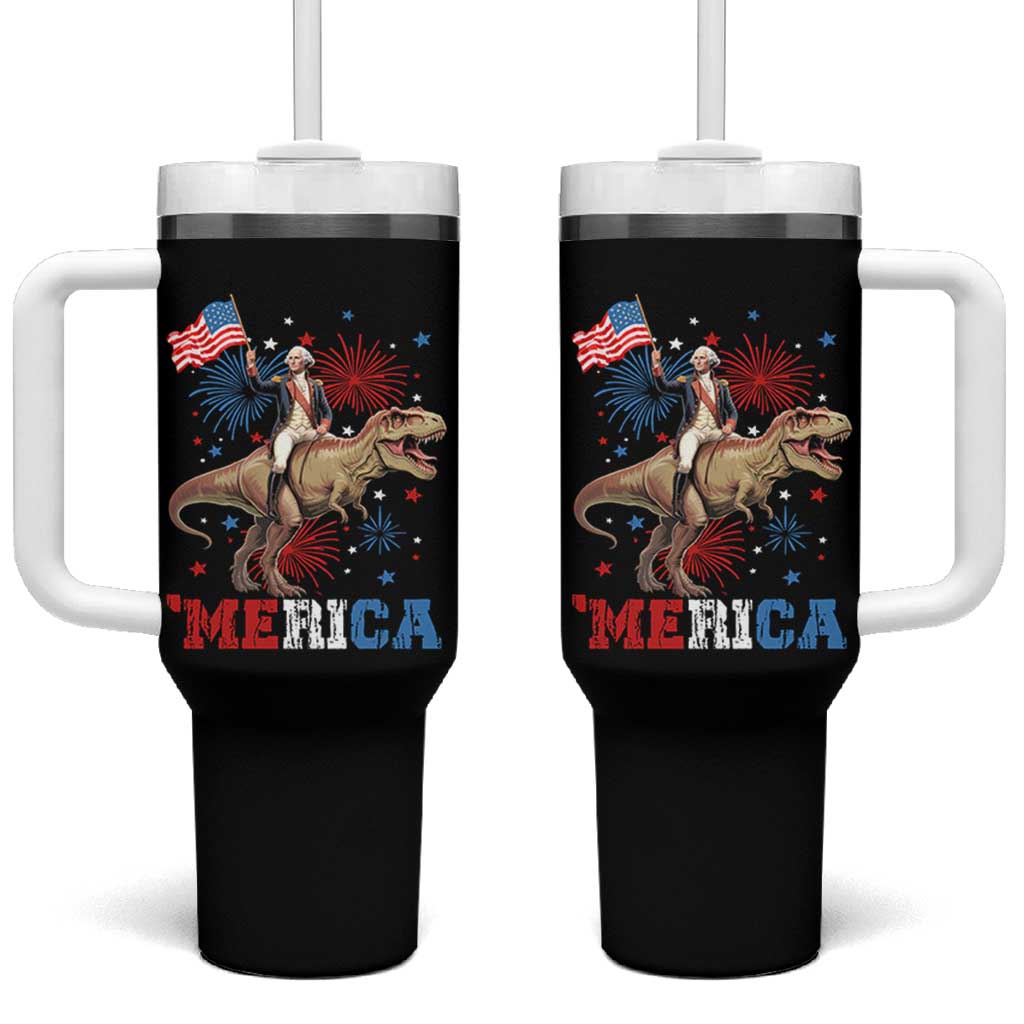 Funny George Washington Riding a Tyrannosaurus Rex 'Merica Tumbler With Handle American Flag - Wonder Print Shop