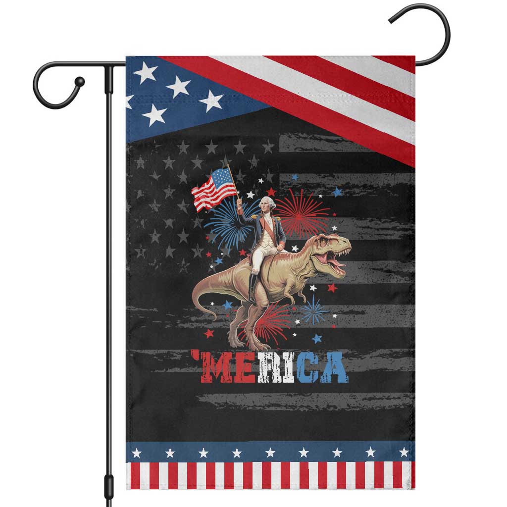 Funny George Washington Riding a Tyrannosaurus Rex 'Merica Patriotic Garden Flag American Flag
