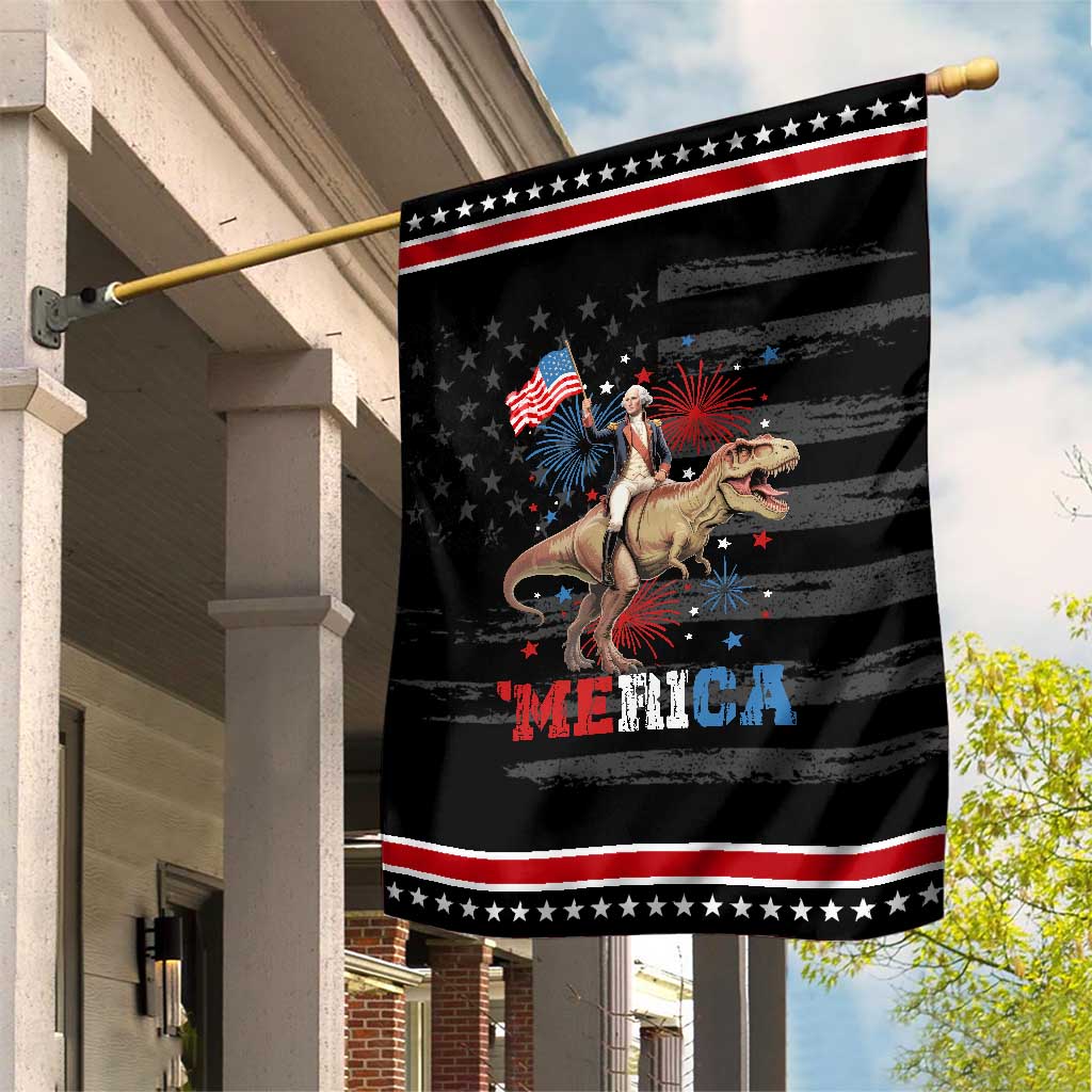 Funny George Washington Riding a Tyrannosaurus Rex 'Merica Patriotic Garden Flag American Flag