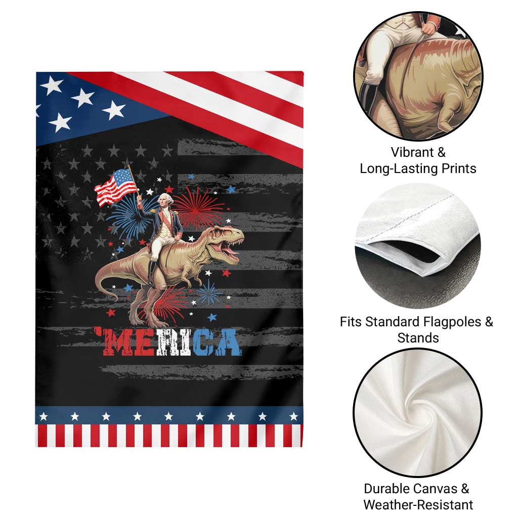 Funny George Washington Riding a Tyrannosaurus Rex 'Merica Patriotic Garden Flag American Flag