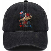 Funny George Washington Riding a Tyrannosaurus Rex 'Merica Washed Cotton Baseball Cap American Flag