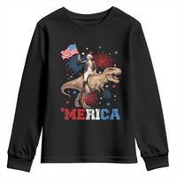 Funny George Washington Riding a Tyrannosaurus Rex 'Merica Youth Sweatshirt American Flag - Wonder Print Shop