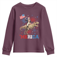 Funny George Washington Riding a Tyrannosaurus Rex 'Merica Youth Sweatshirt American Flag - Wonder Print Shop