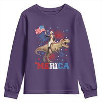 Funny George Washington Riding a Tyrannosaurus Rex 'Merica Youth Sweatshirt American Flag - Wonder Print Shop