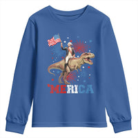 Funny George Washington Riding a Tyrannosaurus Rex 'Merica Youth Sweatshirt American Flag - Wonder Print Shop