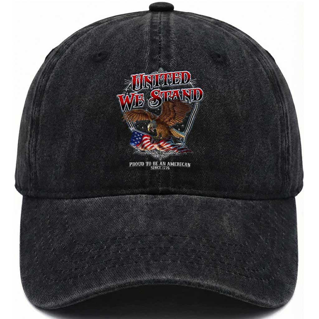 United We Stand Proud To Be An American Since 1776 Washed Cotton Baseball Cap Patriotic USA Flag Eagle