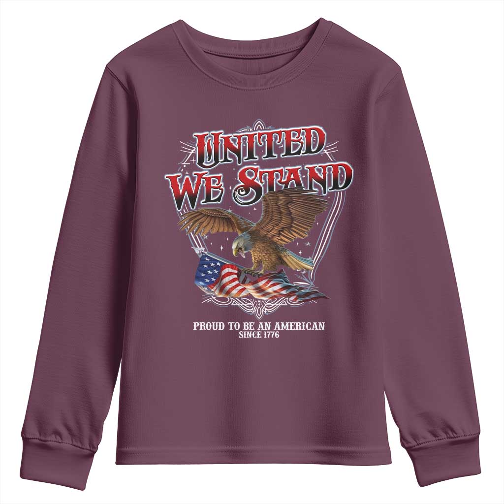United We Stand Proud To Be An American Since 1776 Youth Sweatshirt Patriotic USA Flag Eagle - Wonder Print Shop