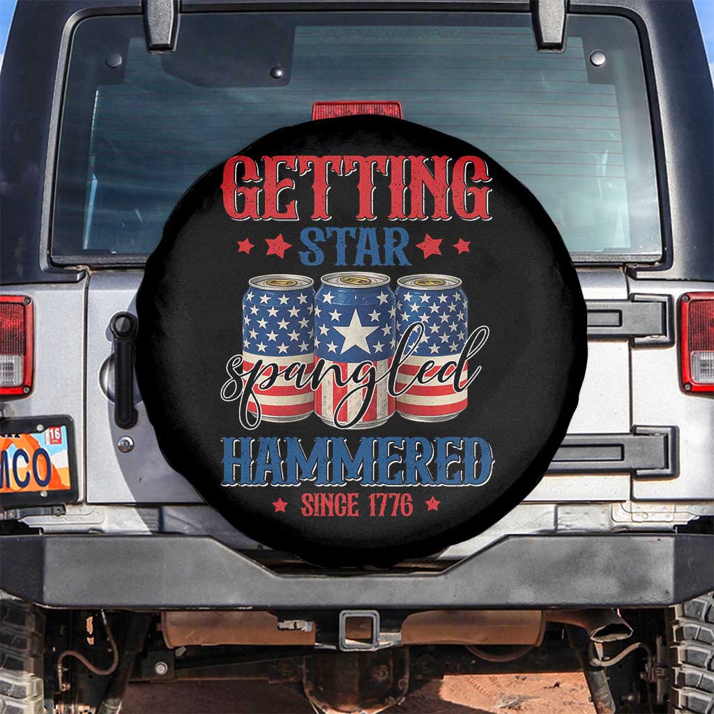Funny Getting Star Spangled Hammered Since 1776 Spare Tire Cover 4th of July Beers American Flag - Wonder Print Shop