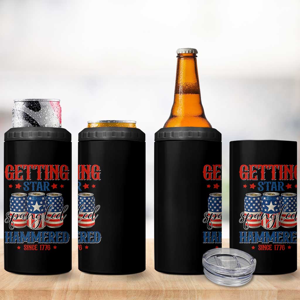 Funny Getting Star Spangled Hammered Since 1776 4 in 1 Can Cooler Tumbler 4th of July Beers American Flag - Wonder Print Shop