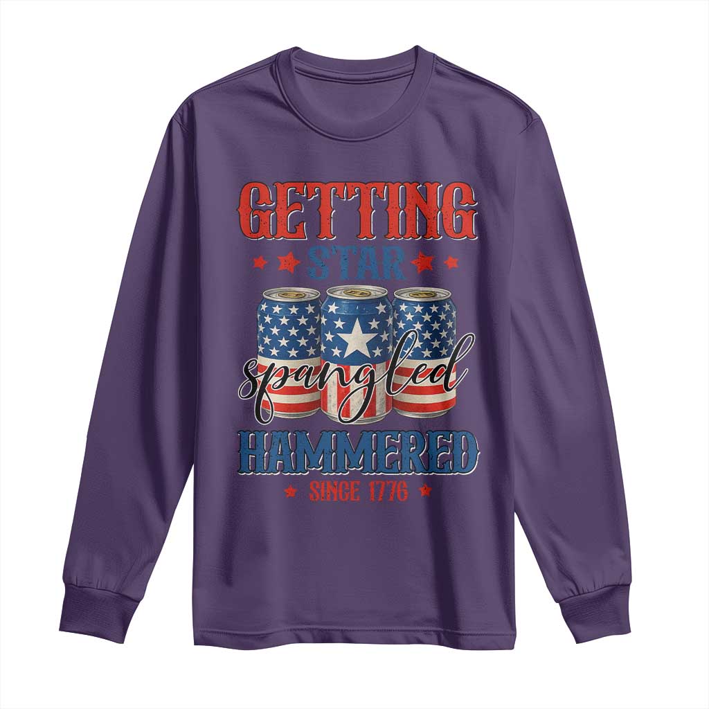 Funny Getting Star Spangled Hammered Since 1776 Long Sleeve Shirt 4th of July Beers American Flag - Wonder Print Shop