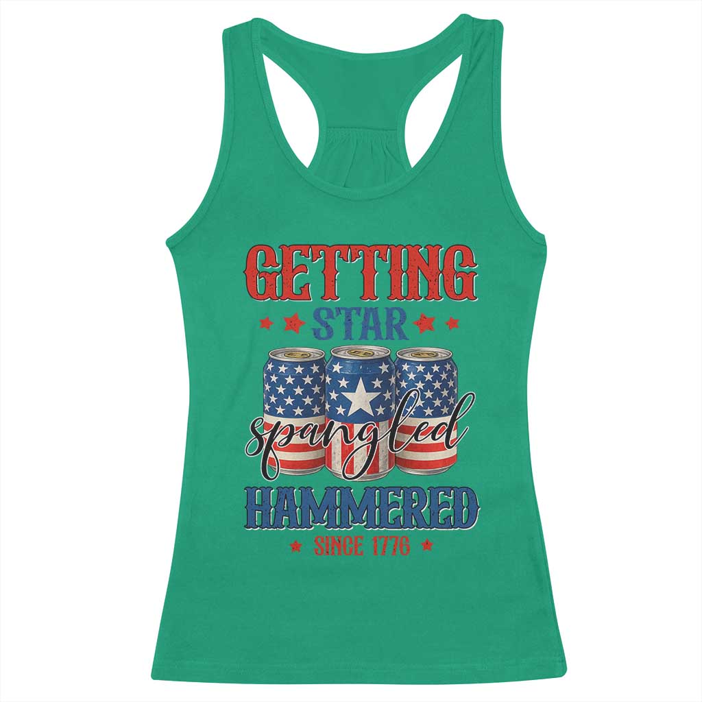 Funny Getting Star Spangled Hammered Since 1776 Racerback Tank Top 4th of July Beers American Flag - Wonder Print Shop