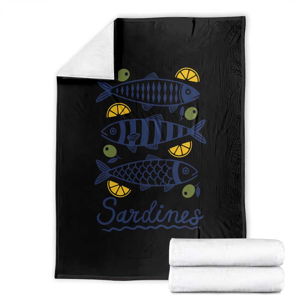 Minimal Sardines Fishermen Aesthetic Retro Throw Blanket