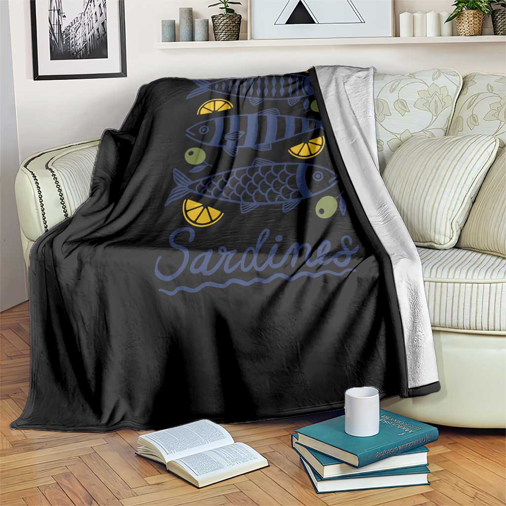 Minimal Sardines Fishermen Aesthetic Retro Throw Blanket