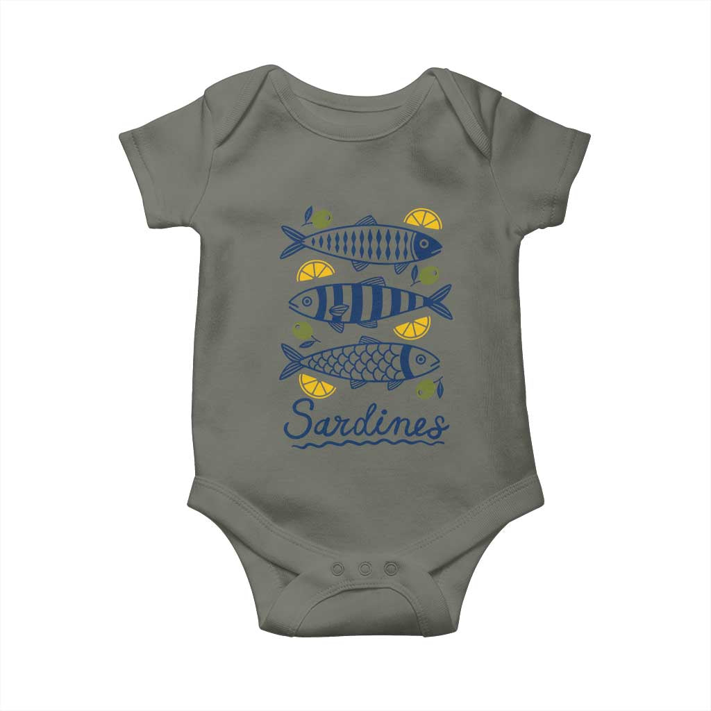 Minimal Sardines Fishermen Aesthetic Retro Baby Onesie