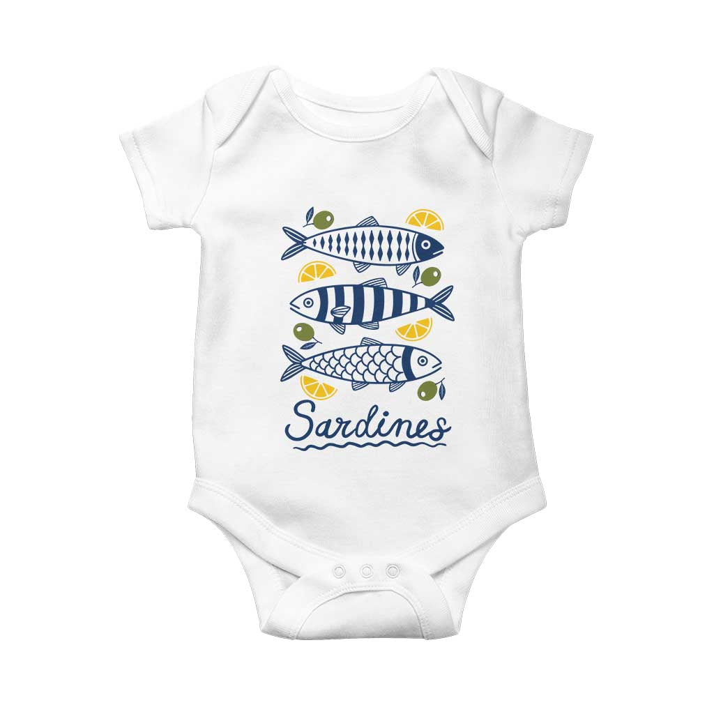 Minimal Sardines Fishermen Aesthetic Retro Baby Onesie
