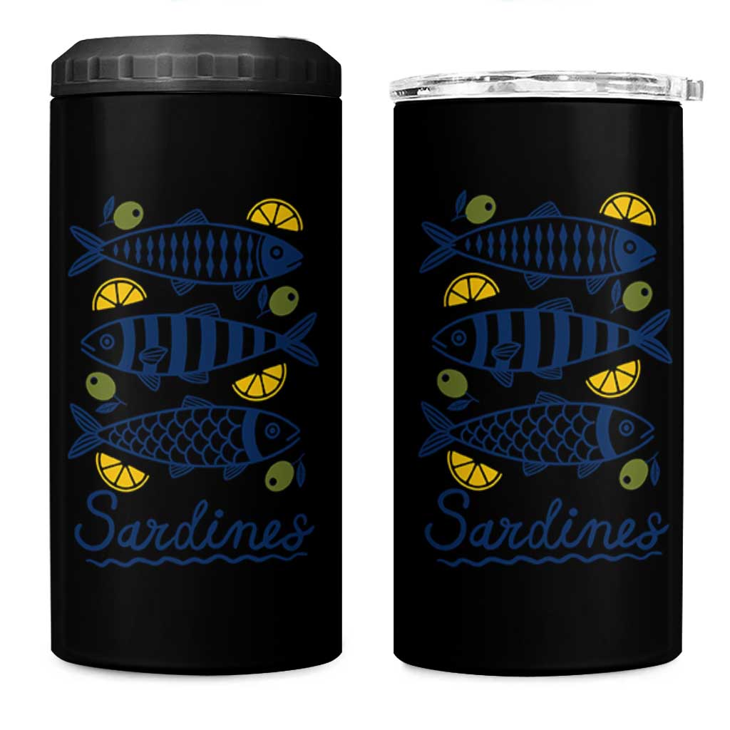 Minimal Sardines Fishermen Aesthetic Retro 4 in 1 Can Cooler Tumbler