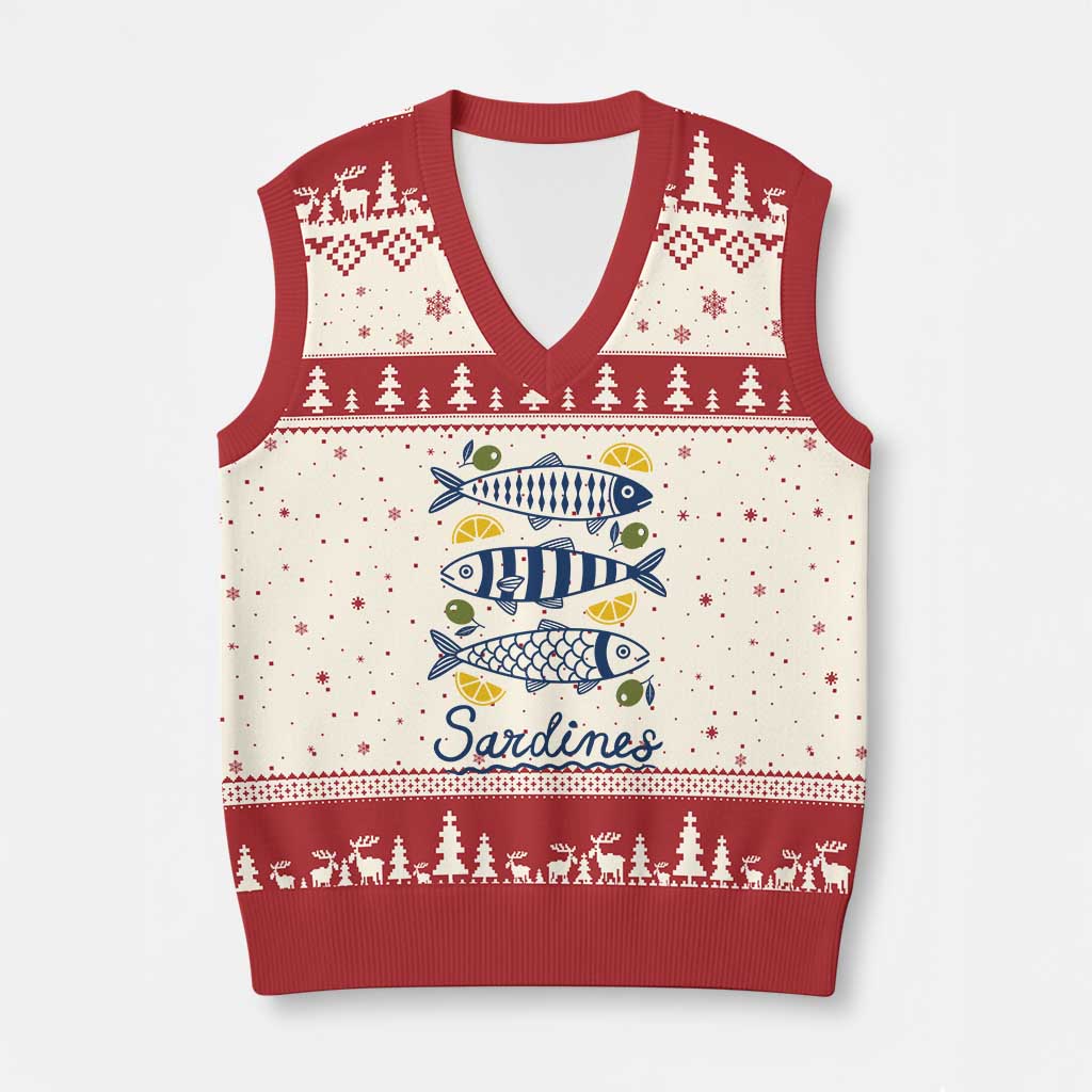 Minimal Sardines Fishermen Aesthetic Retro V-Neck Knit Sweater Vest