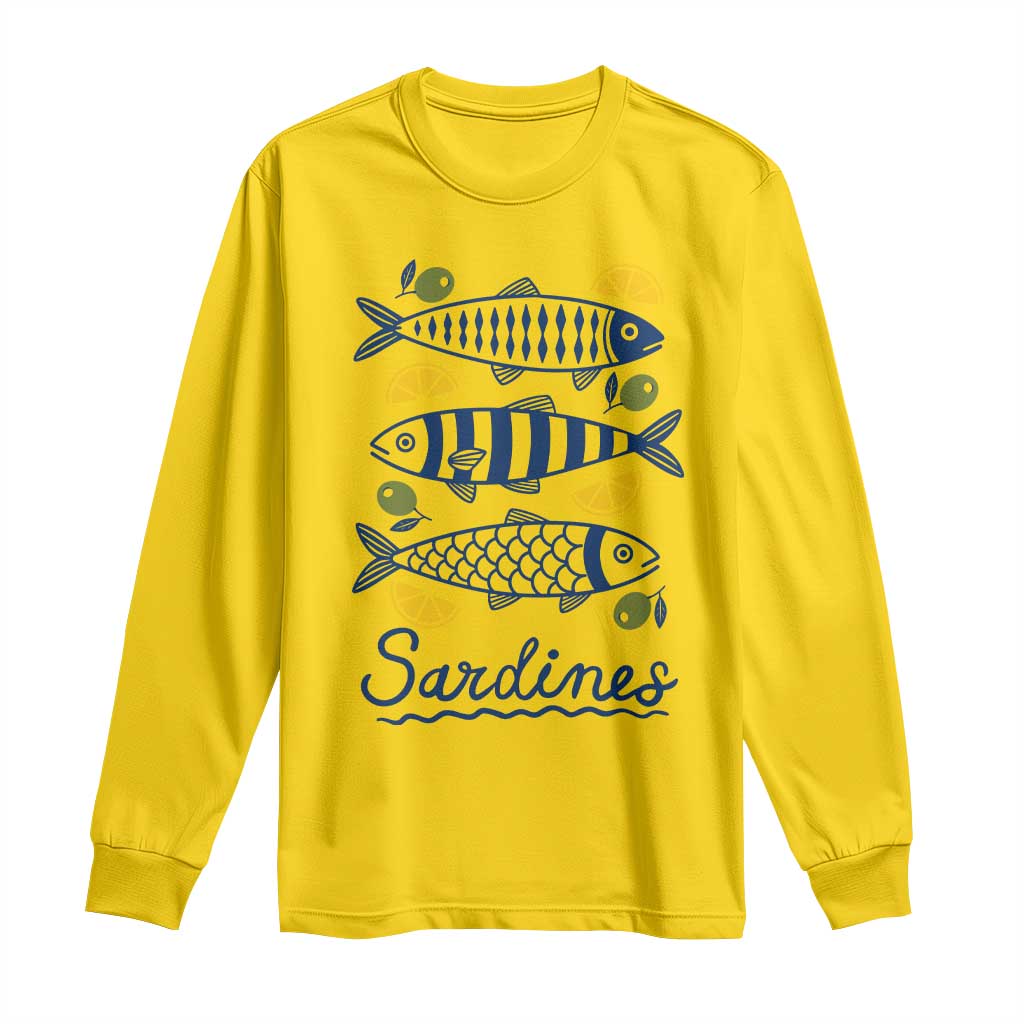 Minimal Sardines Fishermen Aesthetic Retro Long Sleeve Shirt
