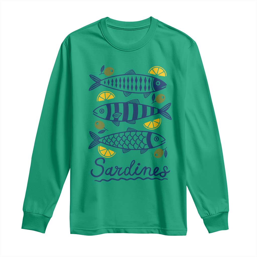 Minimal Sardines Fishermen Aesthetic Retro Long Sleeve Shirt