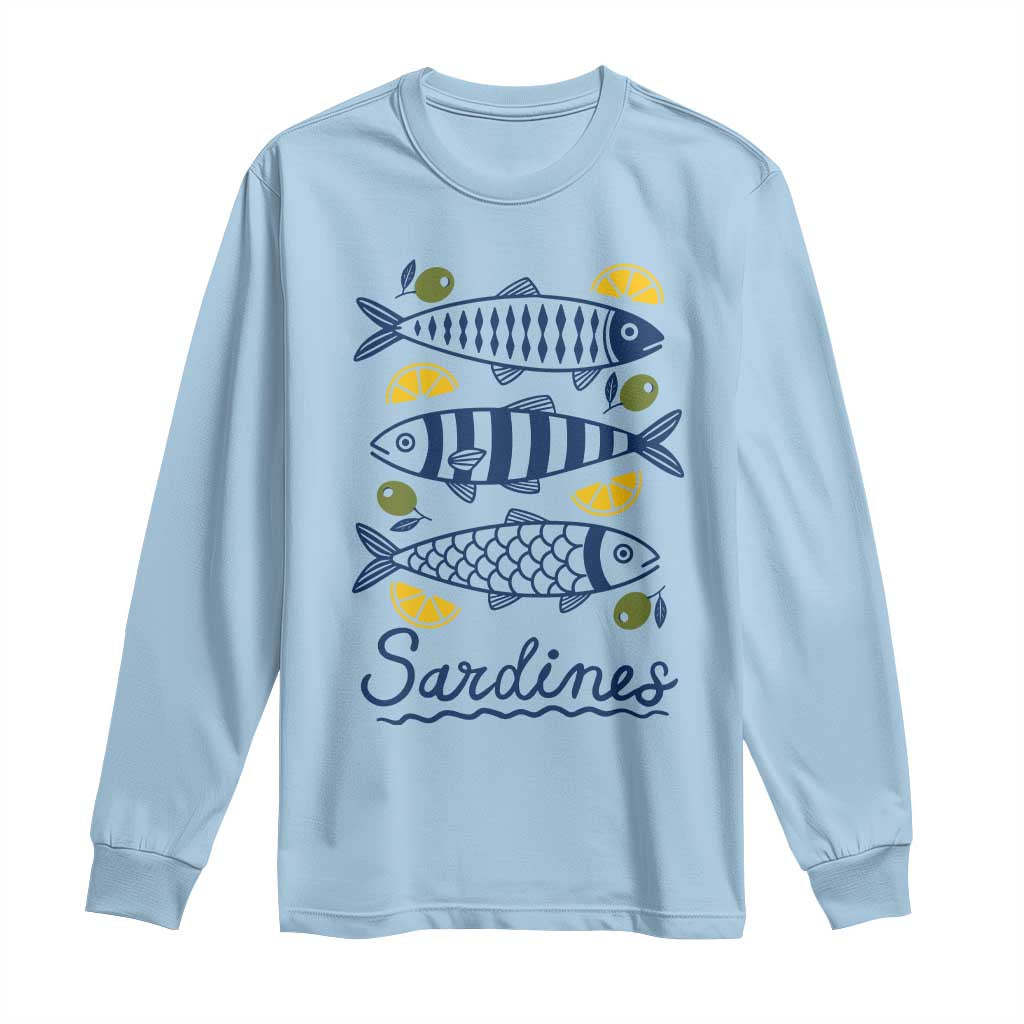 Minimal Sardines Fishermen Aesthetic Retro Long Sleeve Shirt