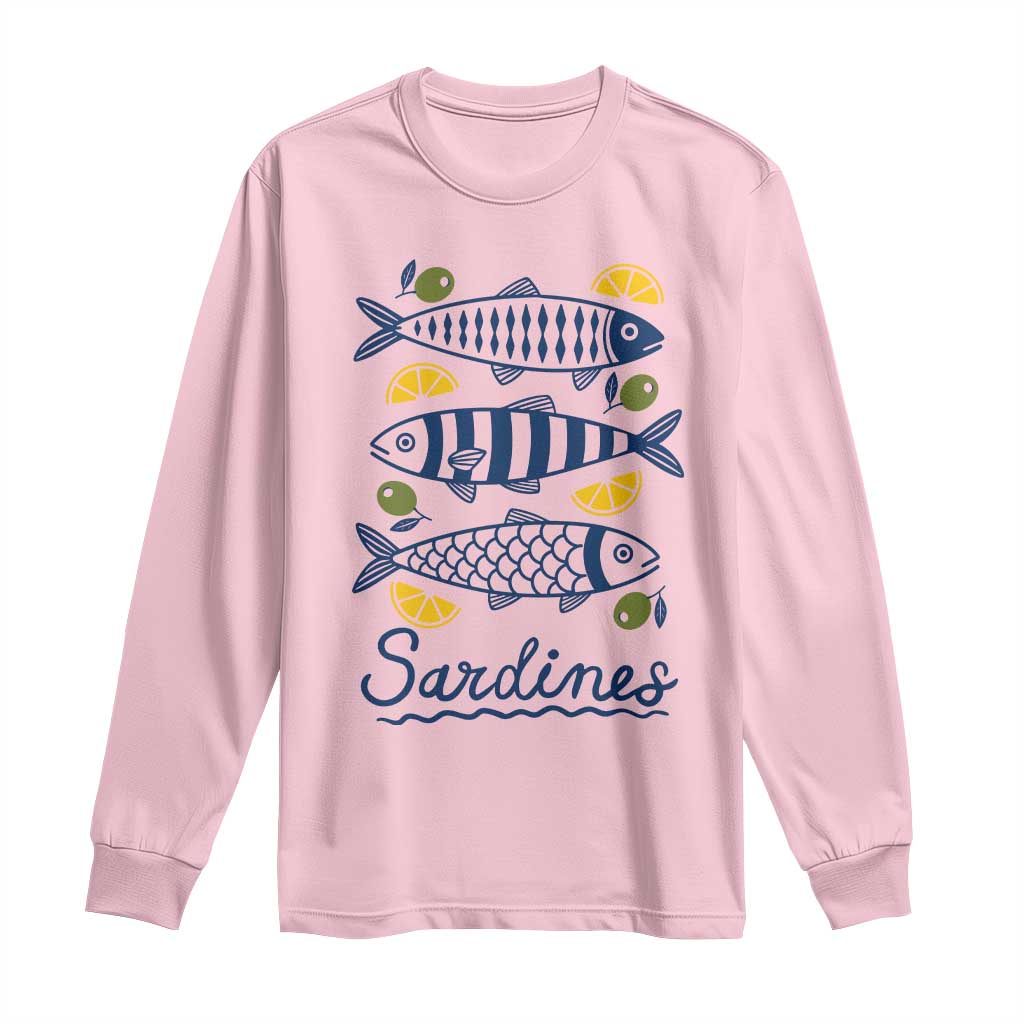 Minimal Sardines Fishermen Aesthetic Retro Long Sleeve Shirt