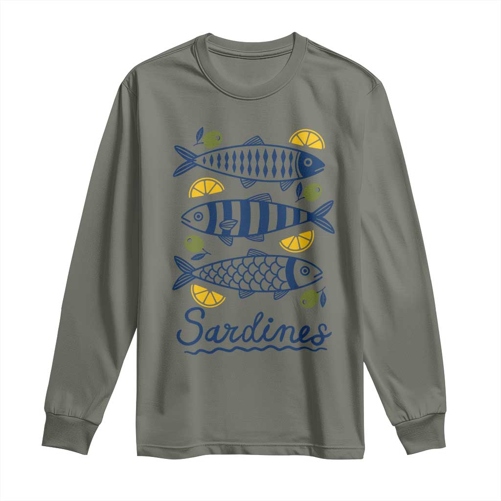 Minimal Sardines Fishermen Aesthetic Retro Long Sleeve Shirt