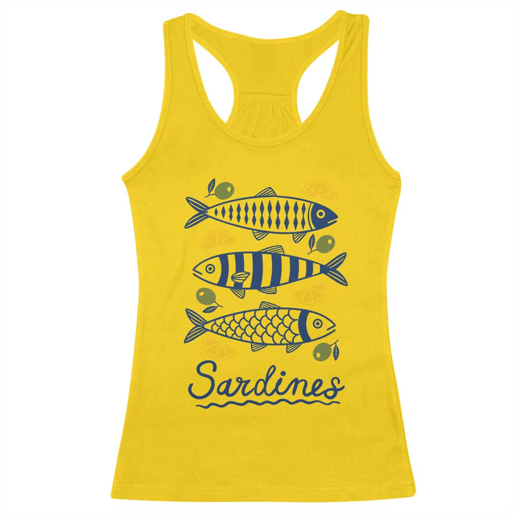 Minimal Sardines Fishermen Aesthetic Retro Racerback Tank Top