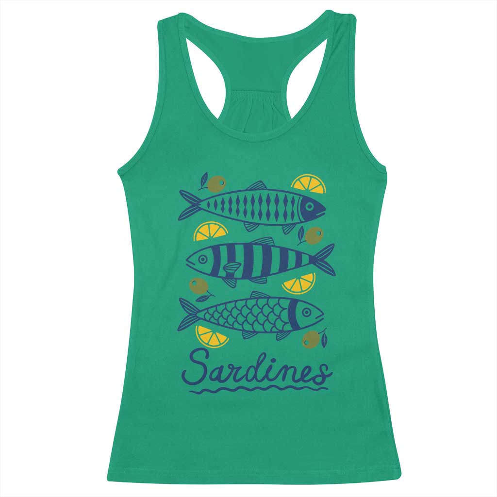Minimal Sardines Fishermen Aesthetic Retro Racerback Tank Top