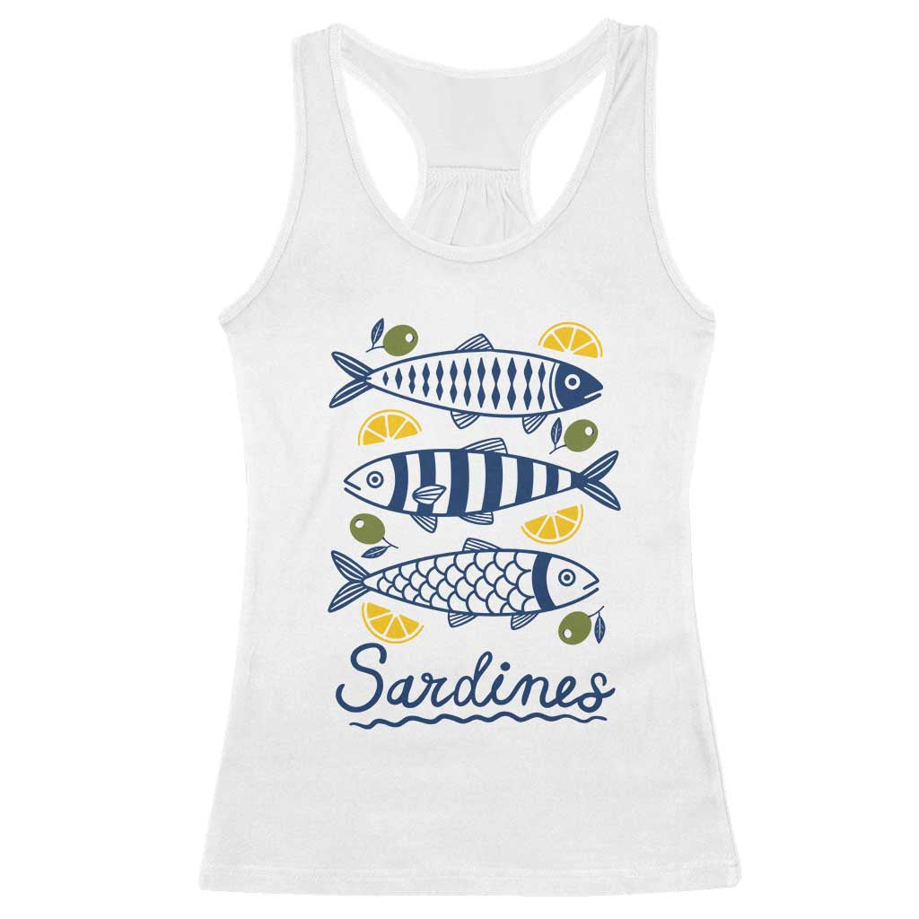 Minimal Sardines Fishermen Aesthetic Retro Racerback Tank Top
