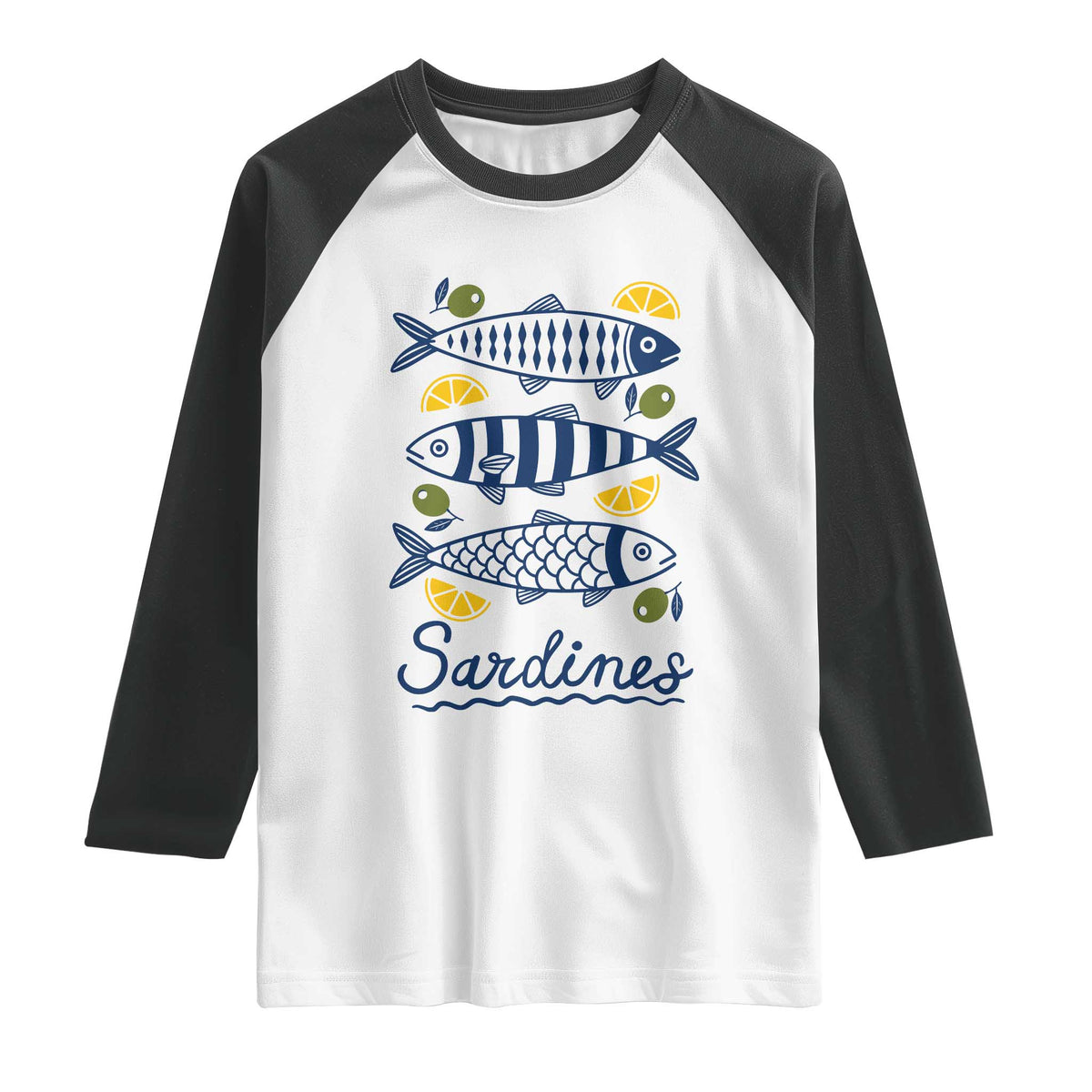 Minimal Sardines Fishermen Aesthetic Retro Raglan Shirt