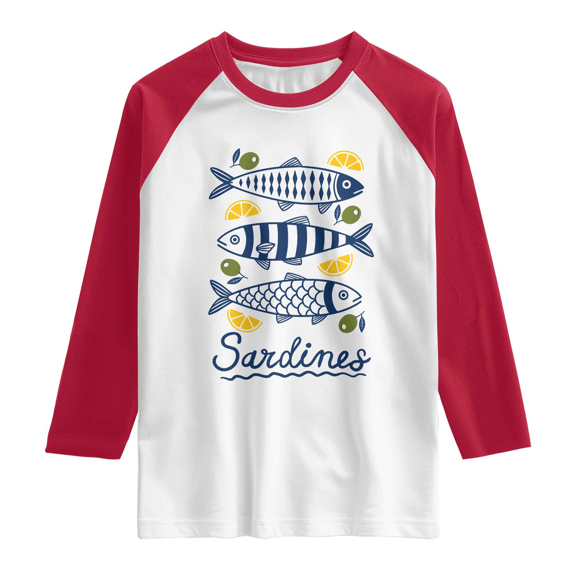 Minimal Sardines Fishermen Aesthetic Retro Raglan Shirt