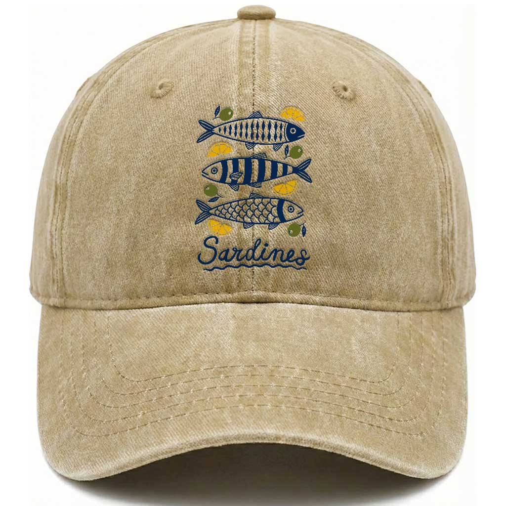 Minimal Sardines Fishermen Aesthetic Retro Washed Cotton Baseball Cap