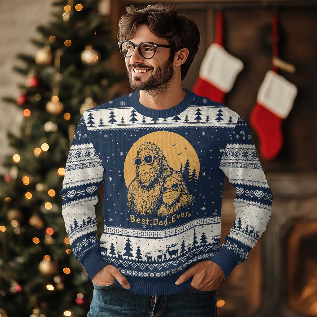 Vintage Best Dad Ever Bigfoot Papa Fathers Day Ugly Christmas Sweater