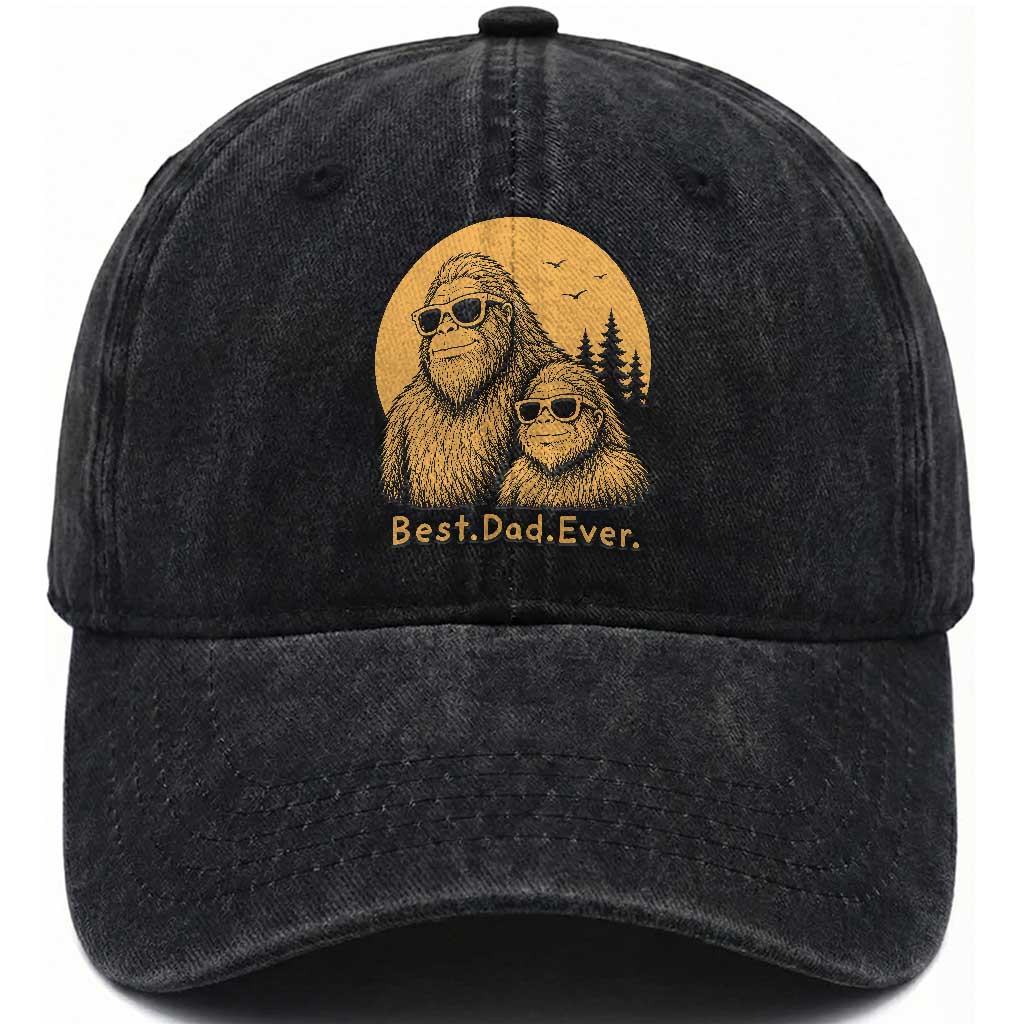 Vintage Best Dad Ever Bigfoot Papa Fathers Day Washed Cotton Baseball Cap