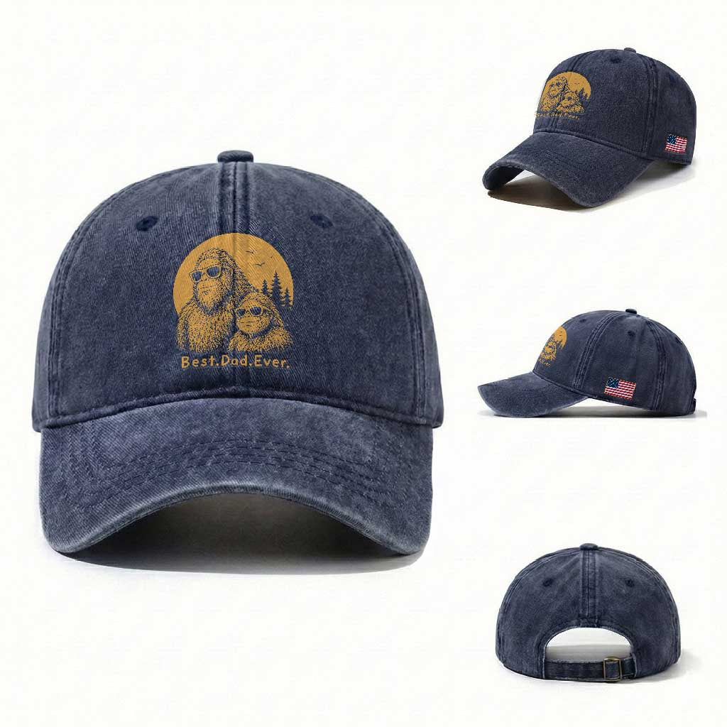 Vintage Best Dad Ever Bigfoot Papa Fathers Day Washed Cotton Baseball Cap