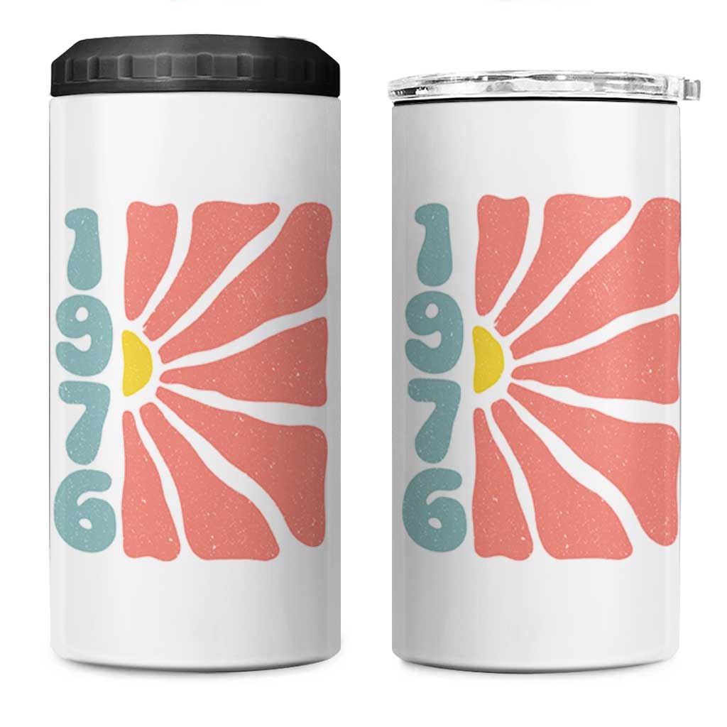 50th Birthday 4 in 1 Can Cooler Tumbler Vintage 1976 Boho Flowers 50 Years Old Birthday
