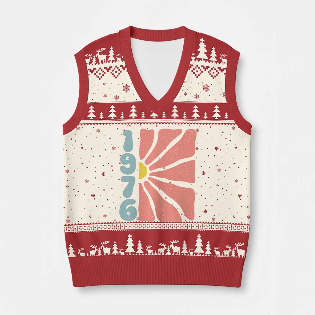 50th Birthday V-Neck Knit Sweater Vest Vintage 1976 Boho Flowers 50 Years Old Birthday