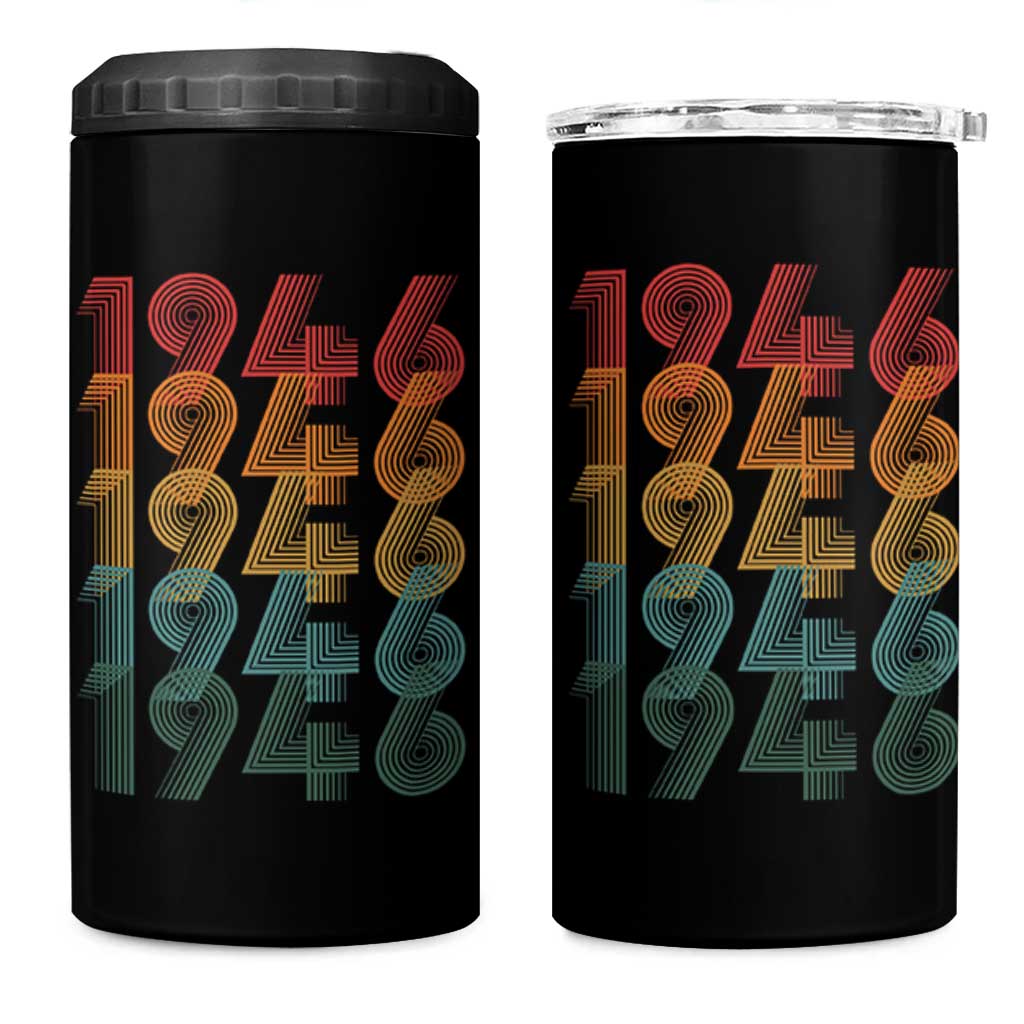 80th Birthday 4 in 1 Can Cooler Tumbler Vintage 1946 Retro 80 Years Old Birthday