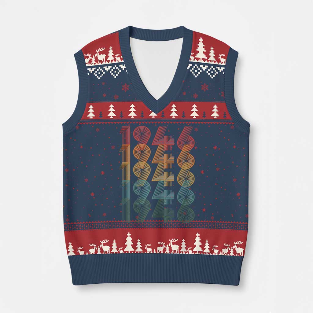 80th Birthday V-Neck Knit Sweater Vest Vintage 1946 Retro 80 Years Old Birthday