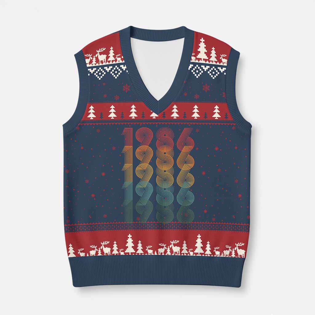 40th Birthday V-Neck Knit Sweater Vest Vintage 1986 Retro 40 Years Old Birthday