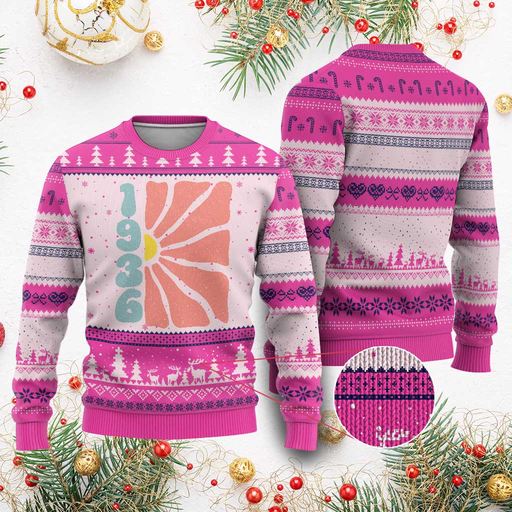 90th Birthday Ugly Christmas Sweater Vintage 1936 Boho Flowers 90 Years Old Birthday