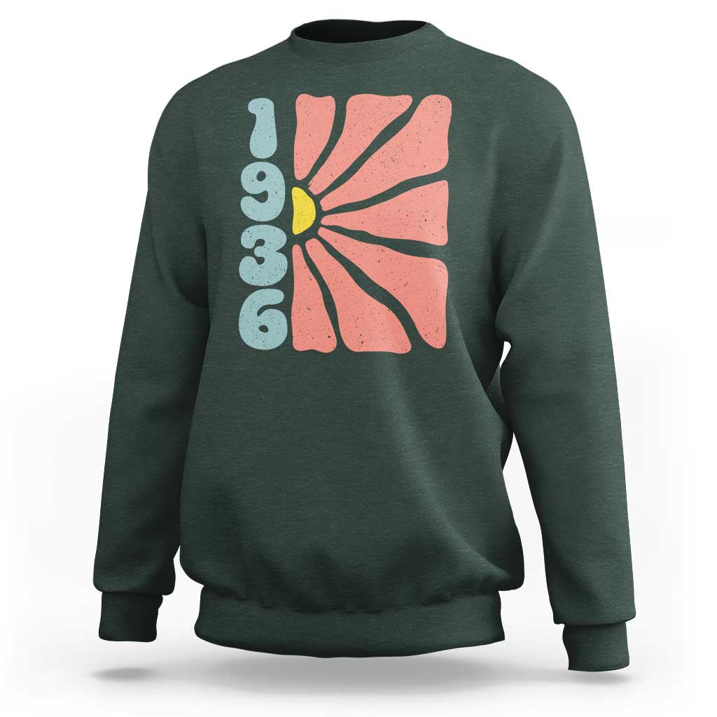 90th Birthday Sweatshirt Vintage 1936 Boho Flowers 90 Years Old Birthday