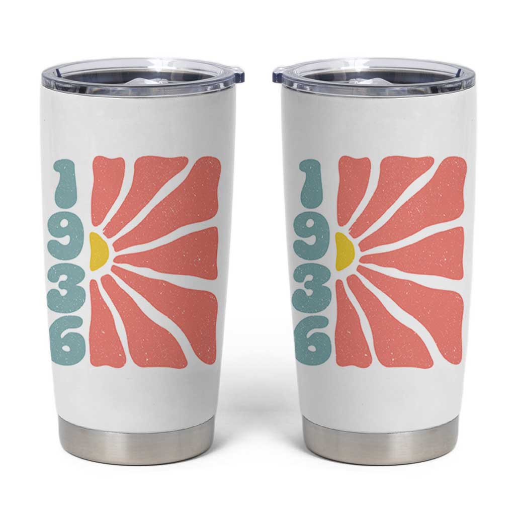 90th Birthday Tumbler Cup Vintage 1936 Boho Flowers 90 Years Old Birthday