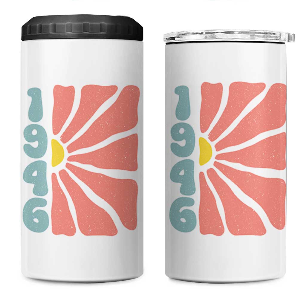 80th Birthday 4 in 1 Can Cooler Tumbler Vintage 1946 Boho Flowers 80 Years Old Birthday