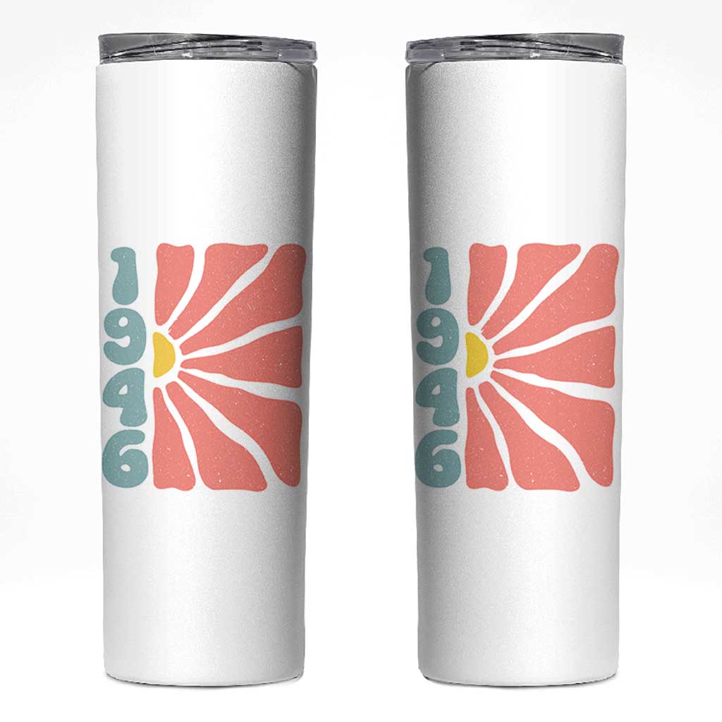 80th Birthday Skinny Tumbler Vintage 1946 Boho Flowers 80 Years Old Birthday
